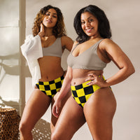 Autumn LeAnn Designs®  | Adult High Waisted Bikini Swim Bottoms, Checkers, Bright Neon Yellow & Black