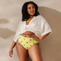 Autumn LeAnn Designs®  | Adult High Waisted Bikini Swim Bottoms, Polka Dots, Dolly Yellow & Pink