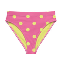 Autumn LeAnn Designs®  | Adult High Waisted Bikini Swim Bottoms, Polka Dots, Rose Pink & Yellow