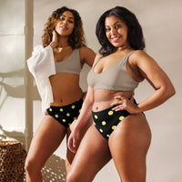 Autumn LeAnn Designs®  | Adult High Waisted Bikini Swim Bottoms, Polka Dots, Black & Yellow