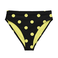 Autumn LeAnn Designs®  | Adult High Waisted Bikini Swim Bottoms, Polka Dots, Black & Yellow