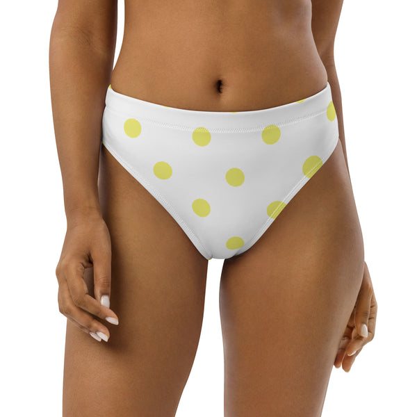 Autumn LeAnn Designs®  | Adult High Waisted Bikini Swim Bottoms, Polka Dots, White & Yellow