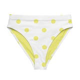 Autumn LeAnn Designs®  | Adult High Waisted Bikini Swim Bottoms, Polka Dots, White & Yellow