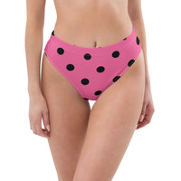 Autumn LeAnn Designs®  | Adult High Waisted Bikini Swim Bottoms, Polka Dots, Rose Pink & Black