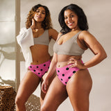 Autumn LeAnn Designs®  | Adult High Waisted Bikini Swim Bottoms, Polka Dots, Rose Pink & Black