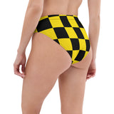 Autumn LeAnn Designs®  | Adult High Waisted Bikini Swim Bottoms, Checkers, Bright Neon Yellow & Black