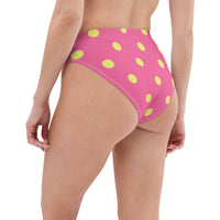 Autumn LeAnn Designs®  | Adult High Waisted Bikini Swim Bottoms, Polka Dots, Rose Pink & Yellow