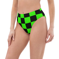 Autumn LeAnn Designs®  | Adult High Waisted Bikini Swim Bottoms, Checkers, Bright Neon Green & Black