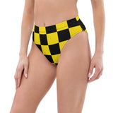 Autumn LeAnn Designs®  | Adult High Waisted Bikini Swim Bottoms, Checkers, Bright Neon Yellow & Black