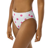 Autumn LeAnn Designs®  | Adult High Waisted Bikini Swim Bottoms, Polka Dots, White & Pink