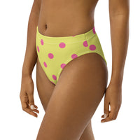 Autumn LeAnn Designs®  | Adult High Waisted Bikini Swim Bottoms, Polka Dots, Dolly Yellow & Pink