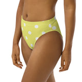 Autumn LeAnn Designs®  | Adult High Waisted Bikini Swim Bottoms, Polka Dots, Dolly Yellow & White