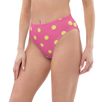 Autumn LeAnn Designs®  | Adult High Waisted Bikini Swim Bottoms, Polka Dots, Rose Pink & Yellow