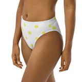 Autumn LeAnn Designs®  | Adult High Waisted Bikini Swim Bottoms, Polka Dots, White & Yellow