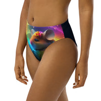 Autumn LeAnn Designs®  | Adult High Waisted Bikini Swim Bottoms, Cute Mouse In Flowers, Rainbow