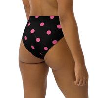 Autumn LeAnn Designs®  | Adult High Waisted Bikini Swim Bottoms, Polka Dots, Black & Pink