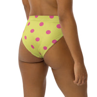 Autumn LeAnn Designs®  | Adult High Waisted Bikini Swim Bottoms, Polka Dots, Dolly Yellow & Pink