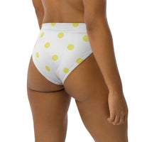 Autumn LeAnn Designs®  | Adult High Waisted Bikini Swim Bottoms, Polka Dots, White & Yellow