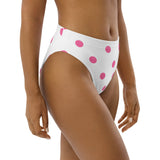Autumn LeAnn Designs®  | Adult High Waisted Bikini Swim Bottoms, Polka Dots, White & Pink