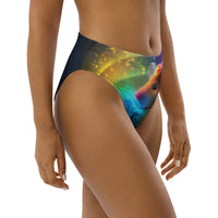 Autumn LeAnn Designs®  | Adult High Waisted Bikini Swim Bottoms, Cute Mouse In Flowers, Rainbow