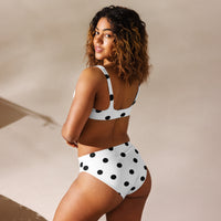 Autumn LeAnn Designs® | Adult High Waisted Bottoms Bikini Set, Polka Dots, White & Black