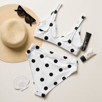 Autumn LeAnn Designs® | Adult High Waisted Bottoms Bikini Set, Polka Dots, White & Black