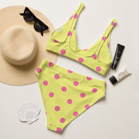 Autumn LeAnn Designs® | Adult High Waisted Bottoms Bikini Set, Polka Dots, Dolly Yellow & Pink