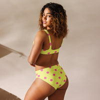Autumn LeAnn Designs® | Adult High Waisted Bottoms Bikini Set, Polka Dots, Dolly Yellow & Pink