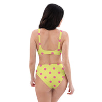 Autumn LeAnn Designs® | Adult High Waisted Bottoms Bikini Set, Polka Dots, Dolly Yellow & Pink