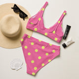 Autumn LeAnn Designs® | Adult High Waisted Bottoms Bikini Set, Polka Dots, Rose Pink & Yellow