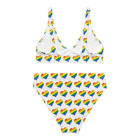 Autumn LeAnn Designs® | Adult High Waisted Bottoms Bikini Set, Hearts, Rainbow & White