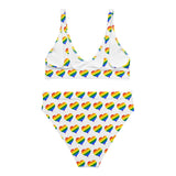 Autumn LeAnn Designs® | Adult High Waisted Bottoms Bikini Set, Hearts, Rainbow & White