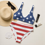 Autumn LeAnn Designs® | Adult High Waisted Bottoms Bikini Set, Stars & Stripes American Flag