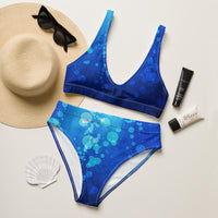 Autumn LeAnn Designs® | Adult High Waisted Bottoms Bikini Set, Water Bubbles, Blue