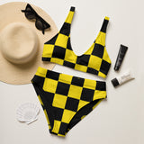 Autumn LeAnn Designs® | Adult High Waisted Bottoms Bikini Set, Checkers, Neon Yellow & Black