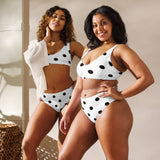 Autumn LeAnn Designs® | Adult High Waisted Bottoms Bikini Set, Polka Dots, White & Black