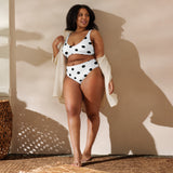 Autumn LeAnn Designs® | Adult High Waisted Bottoms Bikini Set, Polka Dots, White & Black