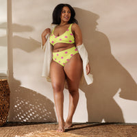 Autumn LeAnn Designs® | Adult High Waisted Bottoms Bikini Set, Polka Dots, Dolly Yellow & Pink