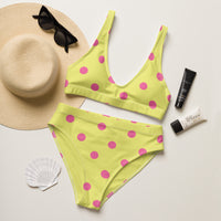 Autumn LeAnn Designs® | Adult High Waisted Bottoms Bikini Set, Polka Dots, Dolly Yellow & Pink