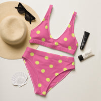 Autumn LeAnn Designs® | Adult High Waisted Bottoms Bikini Set, Polka Dots, Rose Pink & Yellow