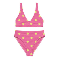 Autumn LeAnn Designs® | Adult High Waisted Bottoms Bikini Set, Polka Dots, Rose Pink & Yellow