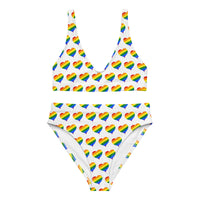 Autumn LeAnn Designs® | Adult High Waisted Bottoms Bikini Set, Hearts, Rainbow & White