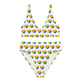 Autumn LeAnn Designs® | Adult High Waisted Bottoms Bikini Set, Hearts, Rainbow & White