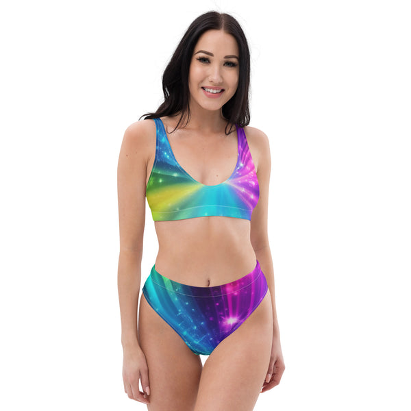 Autumn LeAnn Designs® | Adult High Waisted Bottoms Bikini Set, Rainbow Sparkle