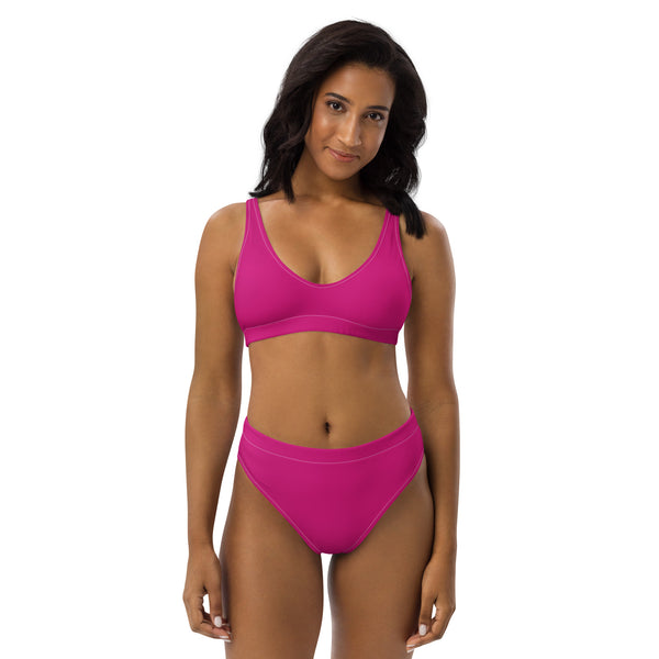 Autumn LeAnn Designs® | Adult High Waisted Bottoms Bikini Set, Deep Pink