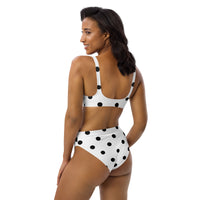 Autumn LeAnn Designs® | Adult High Waisted Bottoms Bikini Set, Polka Dots, White & Black