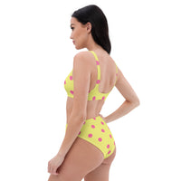 Autumn LeAnn Designs® | Adult High Waisted Bottoms Bikini Set, Polka Dots, Dolly Yellow & Pink