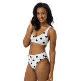 Autumn LeAnn Designs® | Adult High Waisted Bottoms Bikini Set, Polka Dots, White & Black