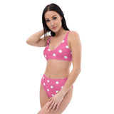 Autumn LeAnn Designs® | Adult High Waisted Bottoms Bikini Set, Polka Dots, Rose Pink & White