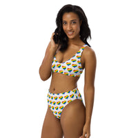 Autumn LeAnn Designs® | Adult High Waisted Bottoms Bikini Set, Hearts, Rainbow & White